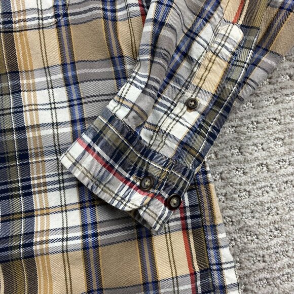 Vintage Eddie Bauer Plaid Shirt Men Small S Brown White Black Preppy Button Up - Picture 2 of 8